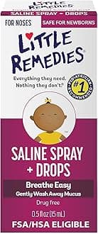 Little Remedies Sterile Baby Saline Nasal Spray and Drops, Safe for Newborns to Relieve Stuffy and Dry Noses, 0.5 Fl Oz