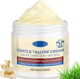 Tallow Face Cream For Dry Skin, Beef Tallow Skin Care Cream With Honey, Grass Fed Beef Tallow Balm, Unscented Natural Beef Tallow Moisturiser For Face & Body, Smooth Soft for Dry Skin - 1.76 OZ.