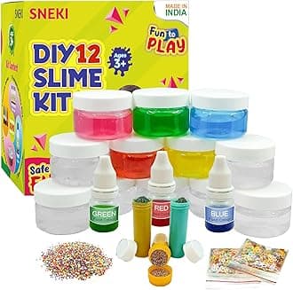 12 Slime Kit Non Sticky Crystal Clay Kids Slime Jelly Putty Toy for Kids Educational Creative DIY Toys Stress Relief Toy Kit for Girls Boys with Glitter Charms Stars Food Colors Beads Ball Set