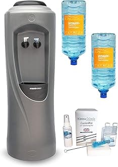 Hydrate Direct Core Water Cooler Package 3 | Water Dispenser Plus 2 x 15L Bottles of Natural Mineral Water and Sanitisation Kit, Ambient & Cold Temperature, Grey/Silver