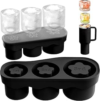 Ice Cube Tray for Tumbler Cup 20-40 Oz, 3 Sizes Silicone Cylinder Ice Mold with Lid for Freezer, Easy Fill and Release Ice Cube Maker for Drinks, Coffee, Whiskey, Cocktail (Black)