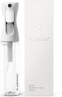 FLAIROSOL - The Original, Spray Bottle for Hair, Plants & More, Continuous Mister, Ultra Fine Water Mist, Trusted by Professional Salons & Barbers, 10.1oz, Clear Bottle, Black Print