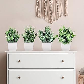 Dekorly Artificial Potted Plants, 4 Pack Artificial Plastic Eucalyptus Plants Small Indoor Potted Houseplants, Small Faux Plants For Home Decor Bathroom Office Farmhouse (Set 0F 4), multi-colour