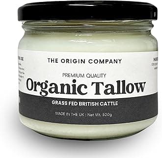 300g Origin's Organic Grass-Fed Beef Tallow Cooking Fat – 100% Pure Traditional Dripping – High Smoke Point for Frying, Roasting & Baking – No Additives – UK Produced