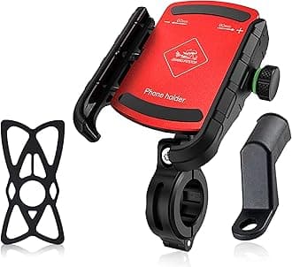 GRAND PITSTOP Bike Mobile Holder | (Red - Jaw Grip, 360° Rotation) | Strong Aluminium Clamp for Motorcycle, Scooter | Secure Phone Mount | Ideal for Navigation & Riding