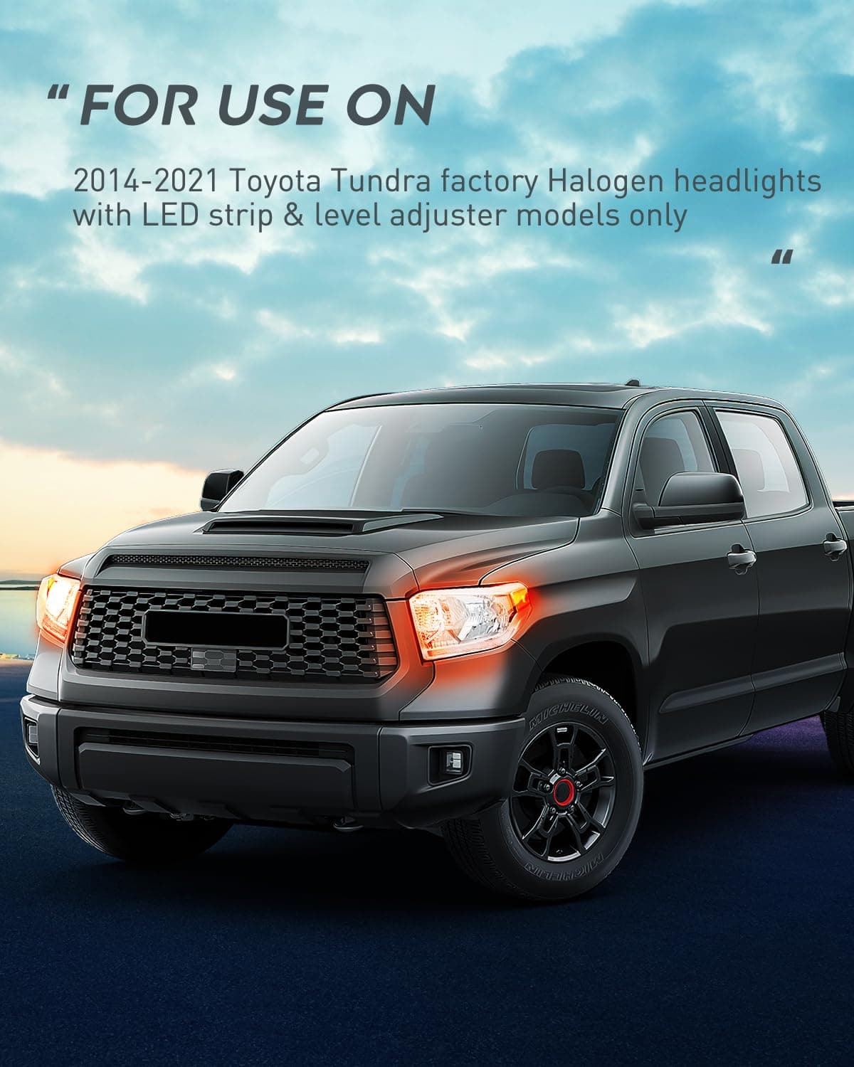 Nilight Headlight Assembly Compatible with 2014 2015 2016 2017 2018 2019 2020 2021 Toyota Tundra Chrome Housing Amber Reflector Clear Lens Bumper Headlamps Replacement Driver and Passenger Side