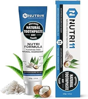 Nutri 11 Natural Whitening Toothpaste | Fluoride-Free & SLS-Free | Enamel Remineralization with Hydroxyapatite & Baking Soda | Sensitive Teeth Safe | Fresh Mint Flavor | 100g
