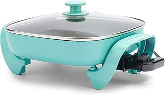 12" 5QT Square Electric Skillet, Glass Vented Lid, Ceramic PFAS-Free Nonstick Interior, Adjustable Temperature Control, Cool Touch Handles, Quick Even Heating, Scratch Resistant, Turquoise