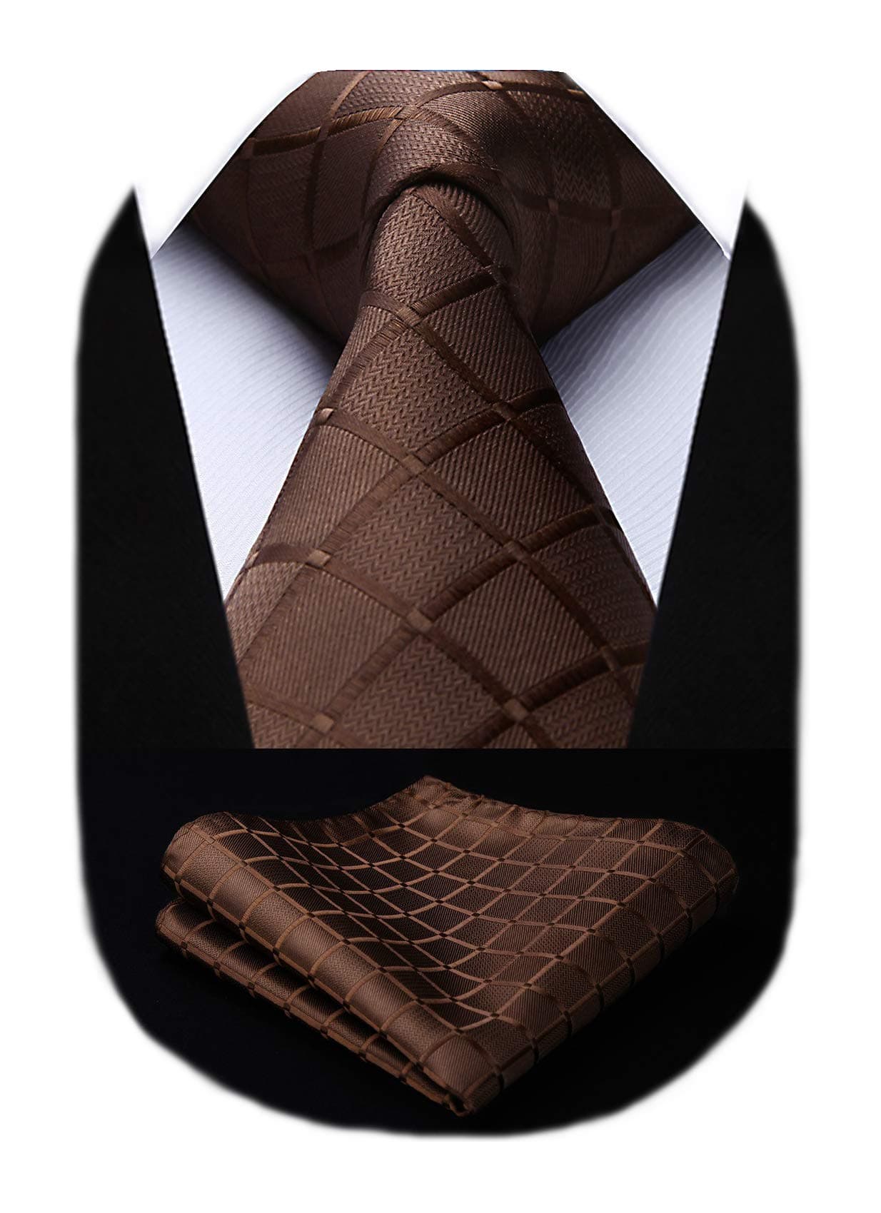 Men's Tie and Pocket Square Set Solid Check Necktie with Handkerchief Formal Classic Elegant Ties for Men Wedding Business Ceremony Banquet
