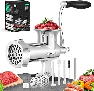Huanyu Manual Meat Grinder-Heavy Duty Stainless Steel, Hand Crank Grinding Machine for Sausages&Meat-Dishwasher Safe, Multifunctional-Perfect for Home Use&Outdoor with Chicken, Beef, Small Bone (NO10)