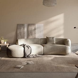Modern Style Curved Sectional Living Room Couch, Minimalist Comfy Boucle Fabric Modular Sofa for Apartment, Home Office, Left Hand Facing, Light Coffee