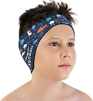 AqtivAqua Swimming Headband Swim Ear Band Protection Cover Swim Headband for Kids Adults Men Women Toddlers Ear Plugs in (Color: Blue Printed, Size: Medium)