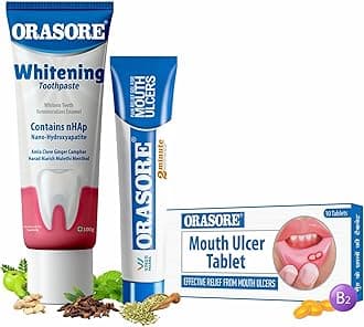 Perfect Trio Combo | Mouth Ulcer Gel 12g + Mouth Ulcer Tablets (10) with Free Pen + nHAp Whitening Toothpaste 100g | Radiant Smile, Oral Ulcer Control & Probiotic Support