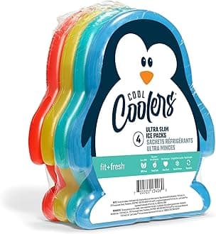 Fit & Fresh Cool Coolers, Slim Ice Packs for Lunch Boxes, Bags and Coolers, Aquatic Shapes for Kids Penguins Multicolored 807KFF