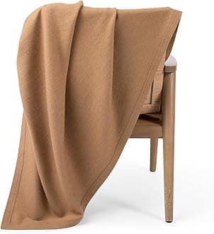 100% Camel Hair Throw Blanket for Sofa & Bed, Undyed Natural Color, Soft & Durable, Woven Design, Large Full Size 73" x 53”