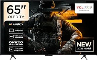 TCL 65T8C Television 65 Inch Smart TV 4K QLED Colorful Quantum Crystal HDR 10+ Gaming Google TV, 144Hz Native Refresh Rate, ONKYO 2.1 Hi-Fi, Dolby Atmos, DTS Virtual X, MEMC, Game Master (2025 Model)