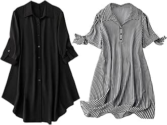 Leriya Fashion Women's Shirt Dress | Knee Length Dresses | Loose Fit | Button-Down | 3/4 Sleeve | Vacation Outfit (Pack of 2 | Value Pack)