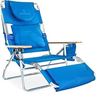 Ostrich the Deluxe 3N1 Lightweight Lawn Beach Reclining Lounge Chair with Footrest, Outdoor Furniture for Patio, Balcony, Backyard, or Porch, Blue