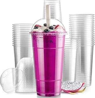 Fit Meal Prep 50 Pack 32 oz Disposable Plastic Coffee Cups with Dome Lids, To Go Iced Coffee Cups with Lids, BPA Free Clear Parfait Cups for Party, Smoothie, Bubble Boba, Juice, Frappuccino, Milkshake