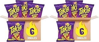 Fuego 6 pc / 3.25 oz Snack Size Case, Hot Chili Pepper & Lime Flavored Extreme Spicy Rolled Tortilla Chips (Pack of 2)