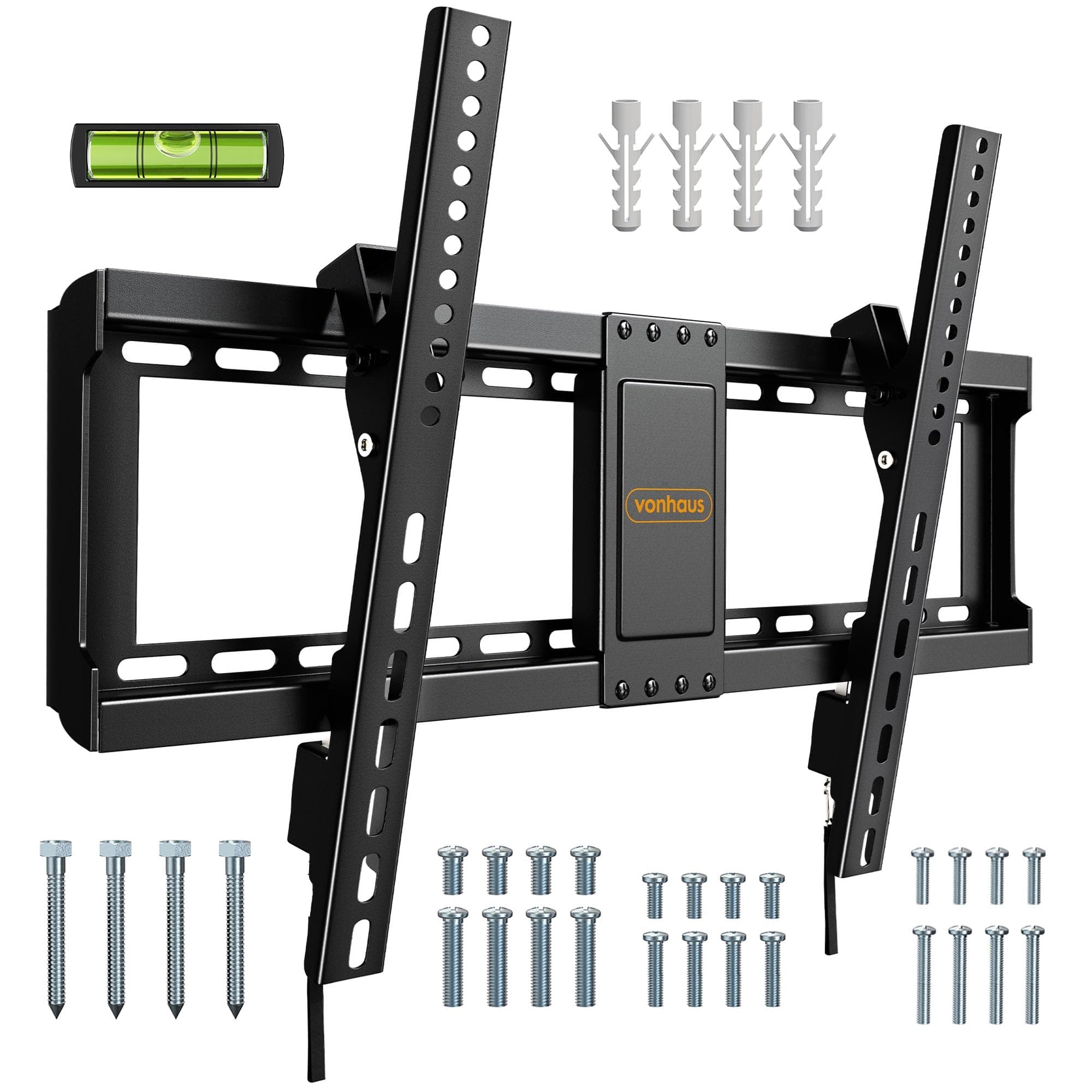 – VonHaus Tilt TV Wall Bracket for 37-85" Screens, Tilting Flat to Wall Mount with Quick Release Straps, 75kg Capacity, Max VESA: 400x600mm, for Curved and Flat TV's