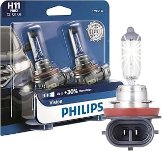 Philips Automotive Lighting H11 Vision Upgrade Headlight Bulb with up to 30% More Vision, 2 Pack,12362PRB2, white