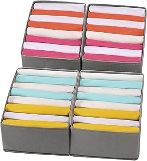 Coorganisers4 Packs T-shirt Drawer Organizers for Clothing,8 Grids Compartment Wardrobe Storage Box, Clothes Organizer for Folded Clothes, T-shirt, Legging-12.59''x9.05''x5.9