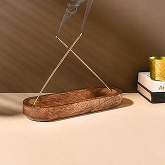 WOOD ART STORE Wooden Oval Shape Incense Hoder Stand | Wooden Agarbatti Stand with ash Catcher for Home Office | Incense Sticks Holder (Oval Shape)
