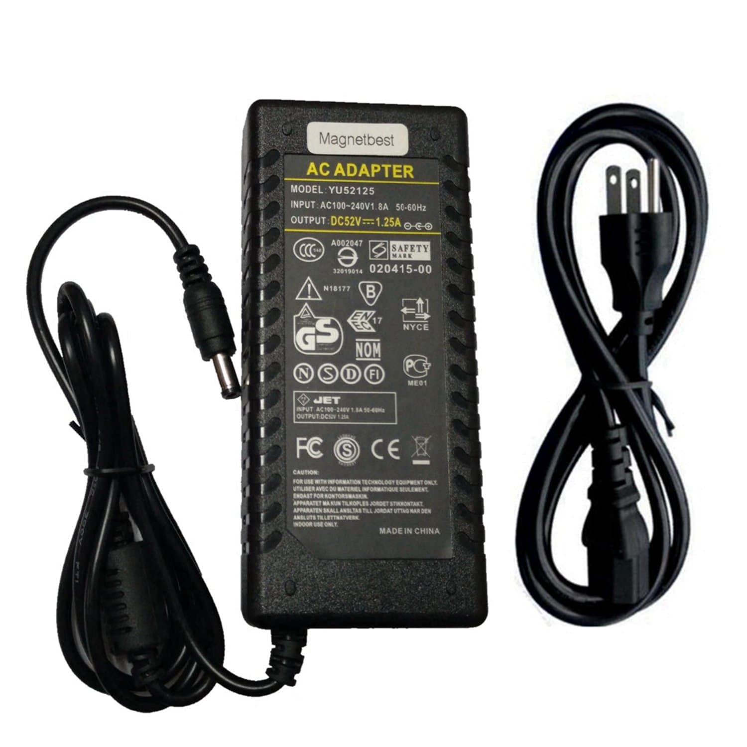 52V 1.25A AC DC Adapter Charger for POE Switch 8/9 Port Power Supply with AC Cable Cord