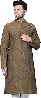 Latest Chikan Men's Cotton Regular Textured Long Kurta Full Sleeves - Casual Ethnic Wear�