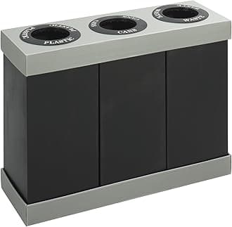 Safco 9798BL Products At-Your-Disposal Triple Recycling Center Black Impact and Water Resistant Three 28 Gallon Bins Perfect for Breakrooms