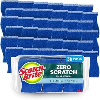 Scotch-Brite Zero Scratch Non-Scratch Scrub Sponges, Sponges for Cleaning Kitchen, Bathroom, and Household, non-scratch Sponges Safe for Non-Stick Cookware, 36 Scrubbing Sponges