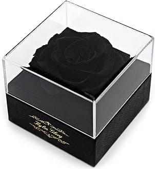 Kylin Glory Fresh Cut Flower Preserved Rose for Women Mom Wife Girlfriend - Flower Gift Real Rose Decor for Mother's Day Valentine's Day Wedding Party Celebration Birthday Anniversary (Black)