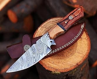 Damascus Hunting Knife 9" Fixed Blade Hunting Knifes with Leather Sheath |Damascus Knives for Outdoor Survival Camping Bushcraft Knive for Skinning Handmade Damascus Steel Skinner Knife's (VK-HK-11)