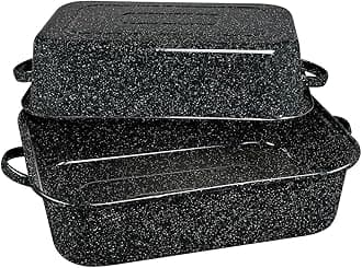 19-Inch Covered Rectangular Roaster - Enamel Steel Cookware, Nonstick & Chemical-Free, Dishwasher Safe - 25 Lb Capacity, Large Roasting Pan for Meats, Poultry, Vegetables (Speckled Black)