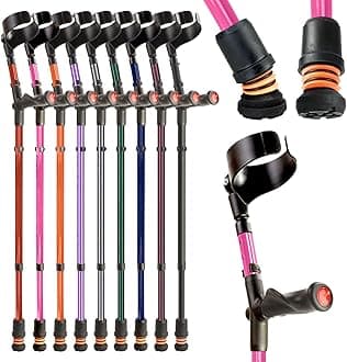 Flexyfoot Shock Absorbing Comfy Grip Double Adjustable Crutch - Improves Safety, Improves Grip, Reduces Shocks & Jarring – Left Handed - Pink