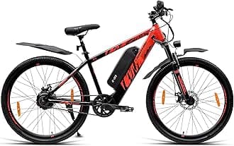 NINETY ONE ZX | Electric Cycle | 10.4Ah Battery | 27.5T | 91 Tuf Shox Front Suspension 80mm Travel | 250 Watt IP65 BLDC Motor | 85% pre-Assembled | 2 Years Battery Warranty | Black Red