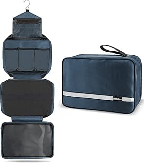 MalitonToiletry Bag, Hanging Toiletry Bag, Foldable Makeup Bag with 4 Compartments, Waterproof Wash Bag for Business Trip, Vacation and Bathroom for Makeup Bag & Shower Bag（Navy Blue）