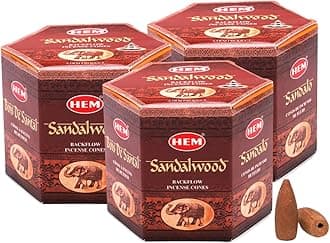 HEM Sandalwood Fragrance Backflow Incense Cones|Agarbatti for Home Freshness, Positive Energy & Yoga Meditation|Pooja Item for Home | Burning Time - 25-30 Minutes |Pack of 3-40 Cones Each