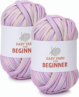 T-Shirt Yarn for Crocheting & Knitting - 2 PCS Chunky Thick Yarn for Bags, Blanket, Cushions, Slippers & Storage Baskets - 100g2 (3.5oz2), DIY Handmade Knitting Gift