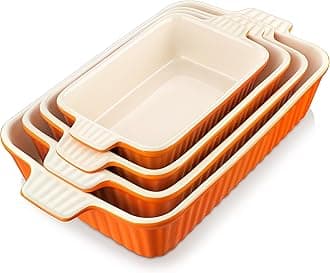 MALACASA Bakeware Set of 4, Porcelain Baking Pans Set for Oven, Casserole Dish, Ceramic Rectangular Baking Dish Lasagna Pans for Cooking Cake Kitchen, Orange(9.4"/11.1"/12.2"/14.7"), Series Bake.Bake