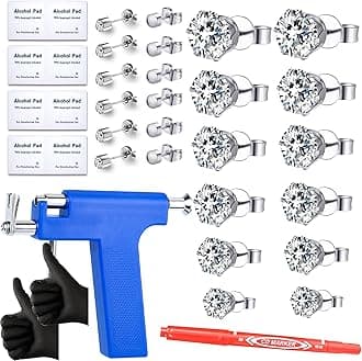 Self Ear Piercing Gun Kit with 12 Pairs of CZ Ear Stud Piercing Tools with Multi-Purpose Ear Gun for Salon and Home Use