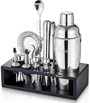 Cocktail Shaker Set with Stand | Mixology Bartender Kit Bar Set with Essential Bar Accessories for Home Bar: Martini Shaker, Jigger, Muddler, Bar Spoon | Drink Mixer Cocktail Kit