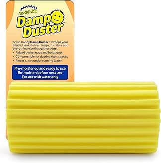 Damp Duster, Multipurpose Dusters for Cleaning - Wooden & Venetian Blind Cleaner Tool, Ridged Wet Dust Sponge for Skirting Board, Radiator, Blinds & Mirrors, Home Cleaning Products, Yellow