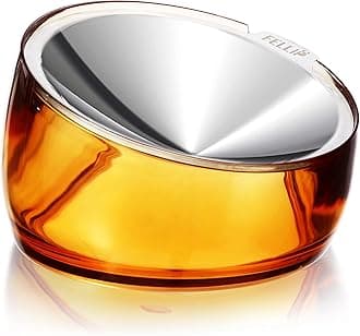 Felli Pet Oblik Whisker Fatigue Cat Food Bowl Raised Stainless Steel Shallow Dish, Pet Design Anti Vomit Tilted Metal Plate Feeder Elevated Acrylic Base for Treats Storage(Gold, 0.5 Cups Shallow Dish)