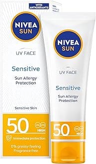 NIVEA Sun UV Face Sensitive SPF 50 Cream (50ml), Sunscreen Protects Against UVA/UVB Rays and Premature Skin Ageing, Sun Cream for Sensitive Facial Skin