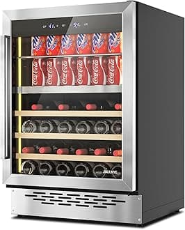 24Inch Wine Cooler, Dual Zone Wine and Beverage Refrigerator, 84Can+28Bottle, Temp Control, Built-in or Freestanding Wine Fridge for Red, White, Champagne, Sparkling Wine Stainless Steel