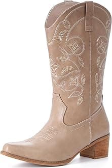 Cowboy Boots For Women Wide Calf Pointy Toe Cowgirl Boots Mid Calf Western Boots
