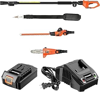 MAXLANDER 20V Electric Pole Saw Hedge Trimmer Multi-Angle Telescoping 2 in 1 Combo Kit 2.0Ah Battery and Charger Included Auto-Oiling