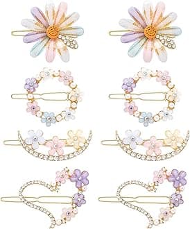 ANNA CREATIONS 8 Pcs Latest Korean Fashion Style Flower Lock Pin Hair Clip Hair Pin Hair Accessories for Women & Girls (Set of 2)